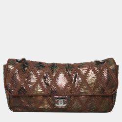 Pre Owned Chanel Python Crochet Soft Chain Flap Bag