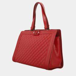 Pre Owned Chanel Quilted Patent Leather Plexiglass Boy Shopping Tote Bag