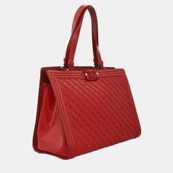 Pre Owned Chanel Quilted Patent Leather Plexiglass Boy Shopping Tote Bag