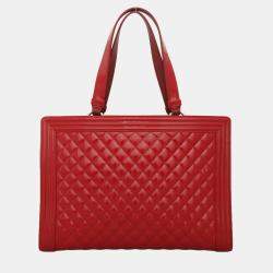 Pre Owned Chanel Quilted Patent Leather Plexiglass Boy Shopping Tote Bag