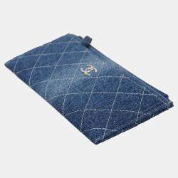 Pre Owned Chanel Quilted Denim Zip Pouch Wallet