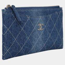 Pre Owned Chanel Quilted Denim Zip Pouch Wallet