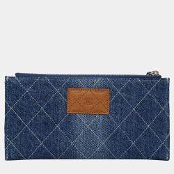 Pre Owned Chanel Quilted Denim Zip Pouch Wallet