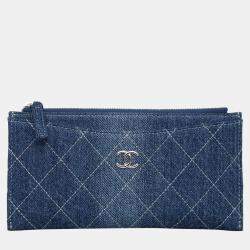 Pre Owned Chanel Quilted Denim Zip Pouch Wallet