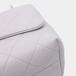 Pre Owned Chanel White Small Stitched Caviar City Walk Flap