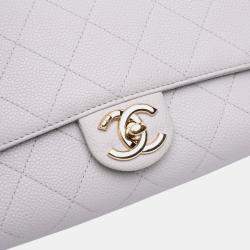 Pre Owned Chanel White Small Stitched Caviar City Walk Flap
