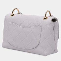 Pre Owned Chanel White Small Stitched Caviar City Walk Flap