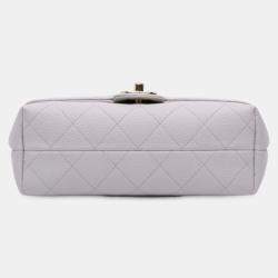 Pre Owned Chanel White Small Stitched Caviar City Walk Flap