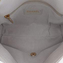 Pre Owned Chanel White Small Stitched Caviar City Walk Flap