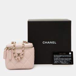 Pre Owned Chanel Pink Mini CC Quilted Caviar Vanity Case with Chain