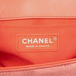 Pre Owned Chanel Orange Old Medium Quilted Velvet Boy Flap