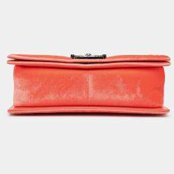Pre Owned Chanel Orange Old Medium Quilted Velvet Boy Flap