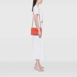 Pre Owned Chanel Orange Old Medium Quilted Velvet Boy Flap