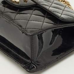 Pre Owned Chanel Black Quilted Patent Leather Mini Classic Shoulder Bag