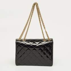 Pre Owned Chanel Black Quilted Patent Leather Mini Classic Shoulder Bag
