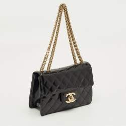 Pre Owned Chanel Black Quilted Patent Leather Mini Classic Shoulder Bag