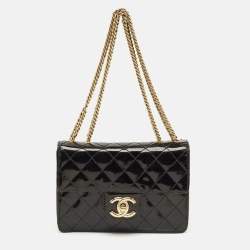Pre Owned Chanel Black Quilted Patent Leather Mini Classic Shoulder Bag