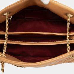 Pre Owned Chanel Beige Brown Medium Lambskin Just Mademoiselle Bowling Bag