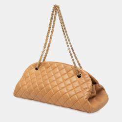 Pre Owned Chanel Beige Brown Medium Lambskin Just Mademoiselle Bowling Bag