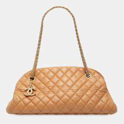 Pre Owned Chanel Beige Brown Medium Lambskin Just Mademoiselle Bowling Bag