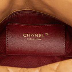 Pre Owned Chanel Beige Brown Medium Lambskin Just Mademoiselle Bowling Bag