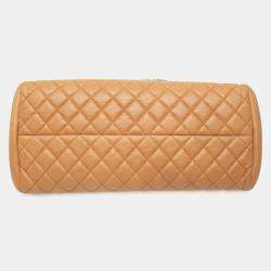 Pre Owned Chanel Beige Brown Medium Lambskin Just Mademoiselle Bowling Bag