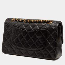Pre Owned Chanel Black Medium Classic Lambskin Double Flap
