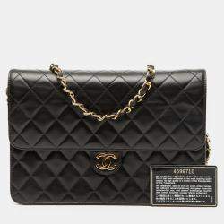 Pre Owned Chanel Black Medium CC Quilted Lambskin Single Flap