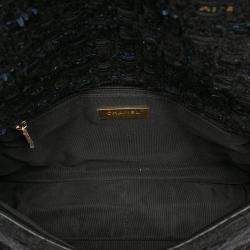 Pre Owned Chanel Black Blue Large Tweed 19 Flap