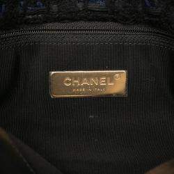 Pre Owned Chanel Black Blue Large Tweed 19 Flap