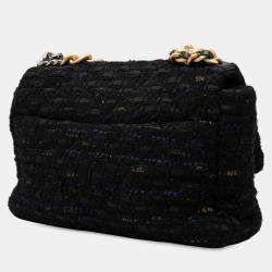 Pre Owned Chanel Black Blue Large Tweed 19 Flap