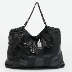Pre Owned Chanel Black Leather and Patent Leather Large Patchwork Brooklyn Cabas Tote