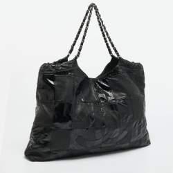 Pre Owned Chanel Black Leather and Patent Leather Large Patchwork Brooklyn Cabas Tote