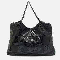 Pre Owned Chanel Black Leather and Patent Leather Large Patchwork Brooklyn Cabas Tote