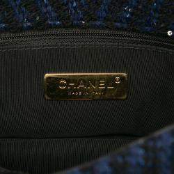 Pre Owned Chanel Blue Large Chevron Tweed Sequin 19 Flap
