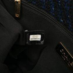 Pre Owned Chanel Blue Large Chevron Tweed Sequin 19 Flap