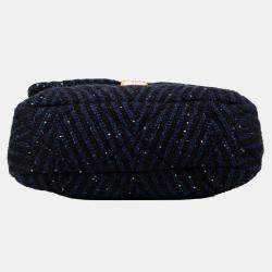 Pre Owned Chanel Blue Large Chevron Tweed Sequin 19 Flap