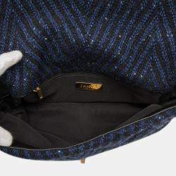 Pre Owned Chanel Blue Large Chevron Tweed Sequin 19 Flap