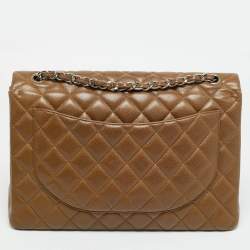 Pre Owned Chanel Brown Quilted Caviar Leather Maxi Classic Double Flap Bag