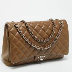 Pre Owned Chanel Brown Quilted Caviar Leather Maxi Classic Double Flap Bag