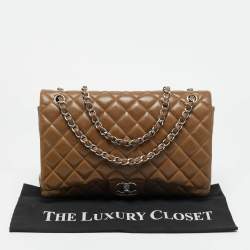 Pre Owned Chanel Brown Quilted Caviar Leather Maxi Classic Double Flap Bag