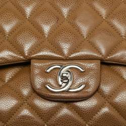 Pre Owned Chanel Brown Quilted Caviar Leather Maxi Classic Double Flap Bag