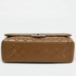 Pre Owned Chanel Brown Quilted Caviar Leather Maxi Classic Double Flap Bag
