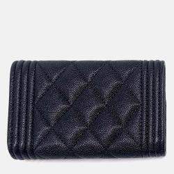 Pre Owned Chanel Black Leather Caviar Boy Card Holder