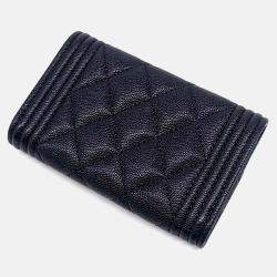 Pre Owned Chanel Black Leather Caviar Boy Card Holder