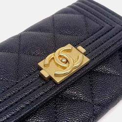 Pre Owned Chanel Black Leather Caviar Boy Card Holder
