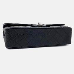 Pre Owned Chanel Black Leather Caviar Classic Medium