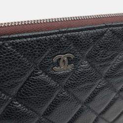 Pre Owned Chanel Black Leather Caviar Clutch New Medium