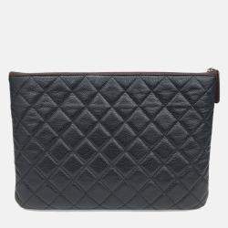 Pre Owned Chanel Black Leather Caviar Clutch New Medium
