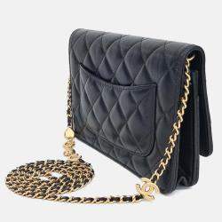 Pre Owned Chanel Black Lambskin Leather Lambskin WOC Mini Crossbody Bag